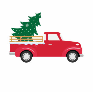 Little Red Truck Hauling a Christmas Tree Photo Sculpture Magnet
