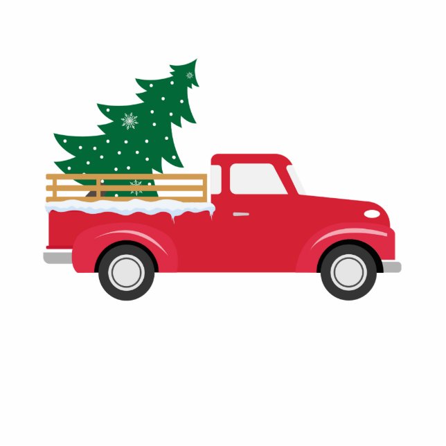 Little Red Truck Hauling a Christmas Tree Photo Sculpture Magnet (Front)