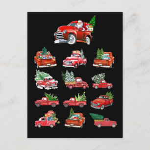 Little Red Truck hauling a Christmas Tree Postcard