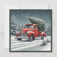 Little Red Truck Hauling Christmas Tree