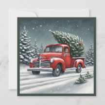 Little Red Truck Hauling Christmas Tree