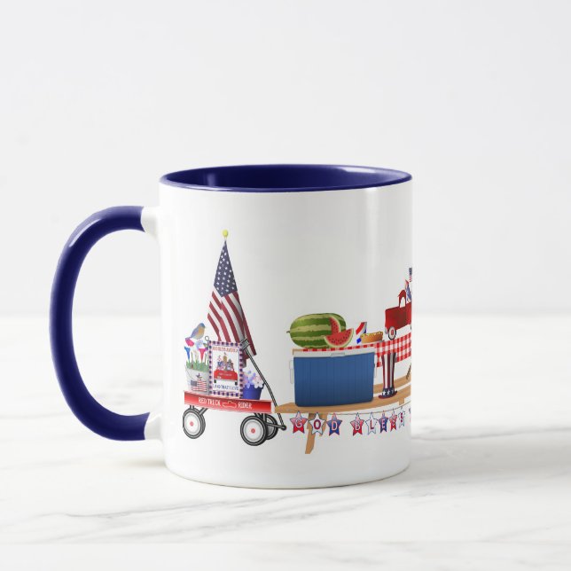Little Red Truck Patriotic Picnic Mug (Left)