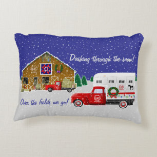 Little Red Truck with Horse Ranch Barn Decorative Cushion