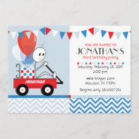 Little Red Wagon Cartoon Party Invitation