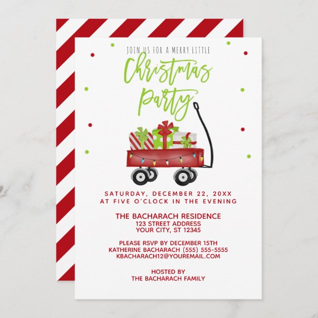 Little Red Wagon Rustic Christmas Party Invitation (Front/Back)