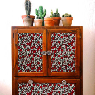 Little Red, White & Grey Flowers Pattern Decoupage Tissue Paper