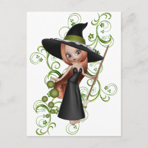 Little Redhaired Witch with Green Vines Design Postcard