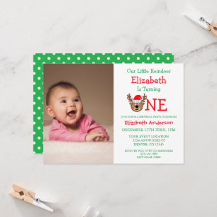 Little Reindeer Christmas 1st Birthday Invitation