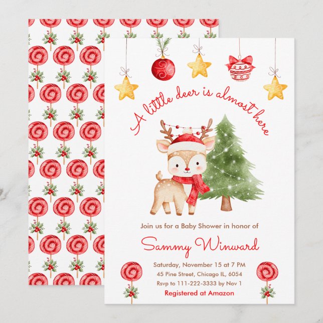 Little Reindeer Christmas Baby Shower Invitation (Front/Back)