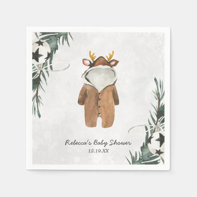 Little Reindeer Christmas Baby Shower Personalised Napkin (Front)