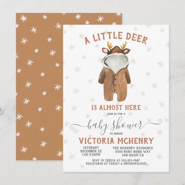 Little Reindeer Christmas Winter Baby Shower Invitation (Front/Back)