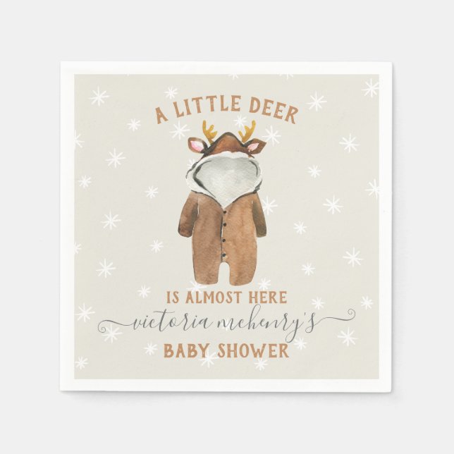 Little Reindeer Christmas Winter Baby Shower Napkin (Front)