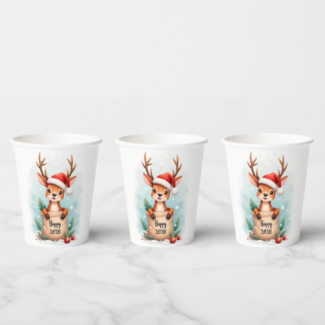 Little reindeer in a Santa hat Paper Cups (Multi)