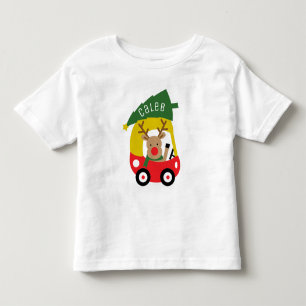 Little Reindeer Red Car & Christmas Tree Kids Baby Toddler T-Shirt