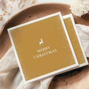Little Reindeer Simple Snowflakes Christmas Ochre Napkin
