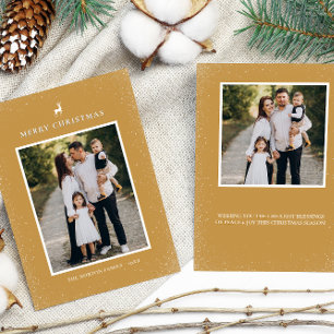 Little Reindeer Simple Snowflakes Custom 2 Photo  Holiday Card