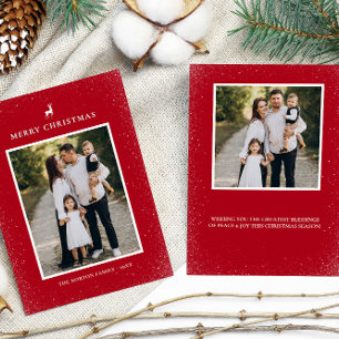 Little Reindeer Simple Snowflakes Custom 2 Photo  Holiday Card