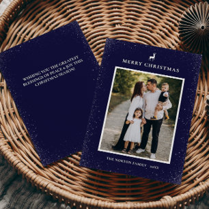 Little Reindeer Simple Snowflakes Custom Photo Holiday Card