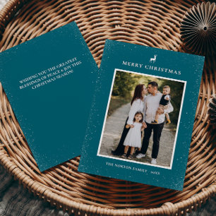 Little Reindeer Simple Snowflakes Custom Photo  Holiday Card