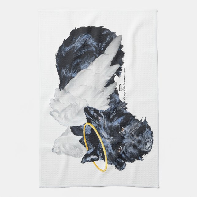 Little Resting Scottie Angel Tea Towel (Vertical)