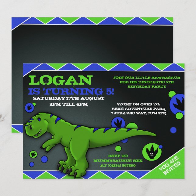 Little Rex Birthday Party Invitations (Front/Back)