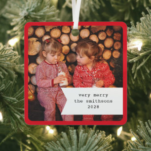 Little Ribbon Red Plaid Christmas Photo Metal Tree Decoration