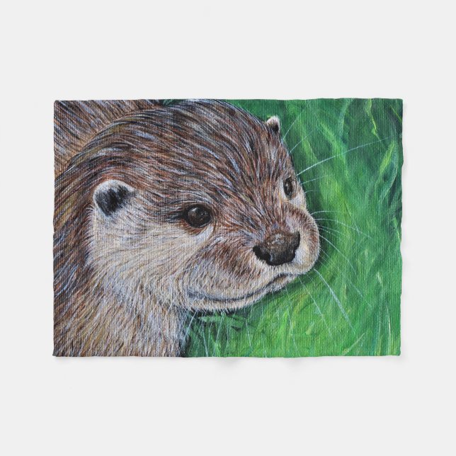 Little River Otter Painting Fleece Blanket (Front (Horizontal))