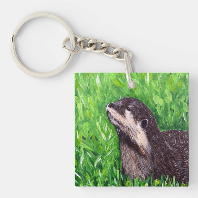 Little River Otter Painting Key Ring (Front)