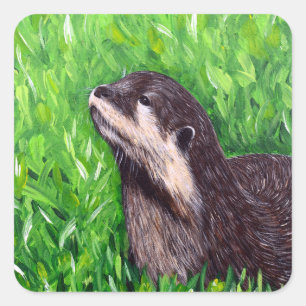 Little River Otter Painting Square Sticker
