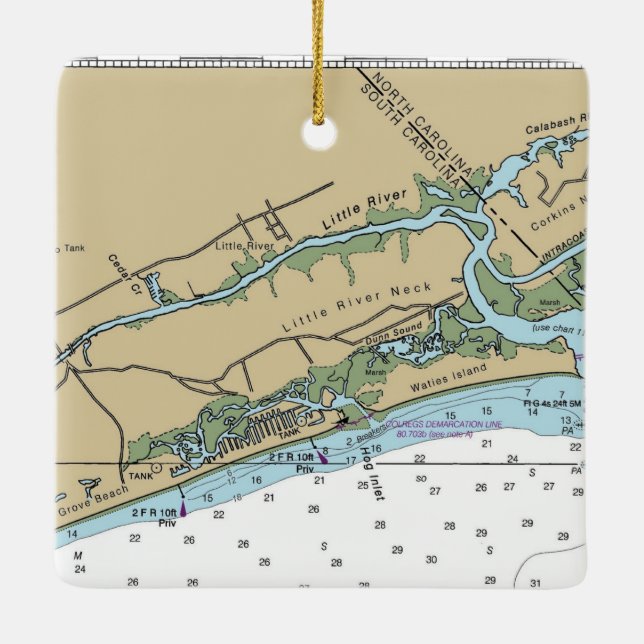 Little River, South Carolina Chart Ceramic Ornament (Back)