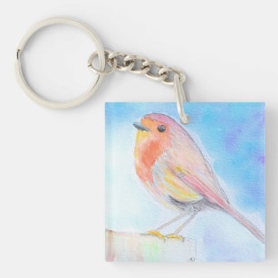 Little Robin Watercolour Painting Key Ring