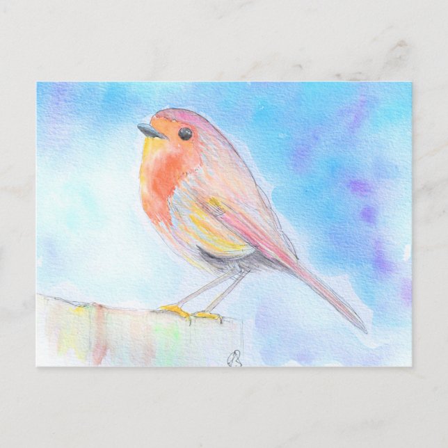 Little Robin Watercolour Painting Postcard (Front)