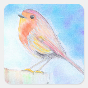 Little Robin Watercolour Painting Square Sticker