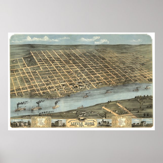 Little Rock, AR 1871 Panoramic Birds Eye View Poster (Front)