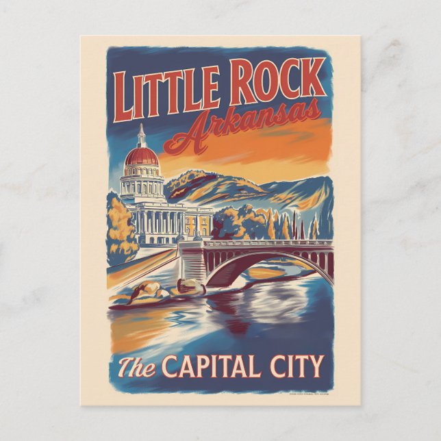 Little Rock Arkansas Painterly Travel Art Vintage Postcard (Front)