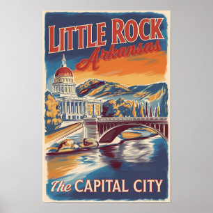 Little Rock Arkansas Painterly Travel Art Vintage Poster