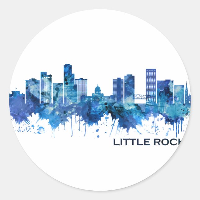 Little Rock Arkansas Skyline Blue Classic Round Sticker (Front)