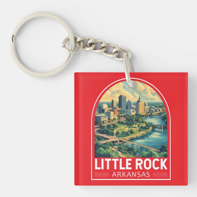 Little Rock Arkansas Travel Art Emblem Key Ring (Front)