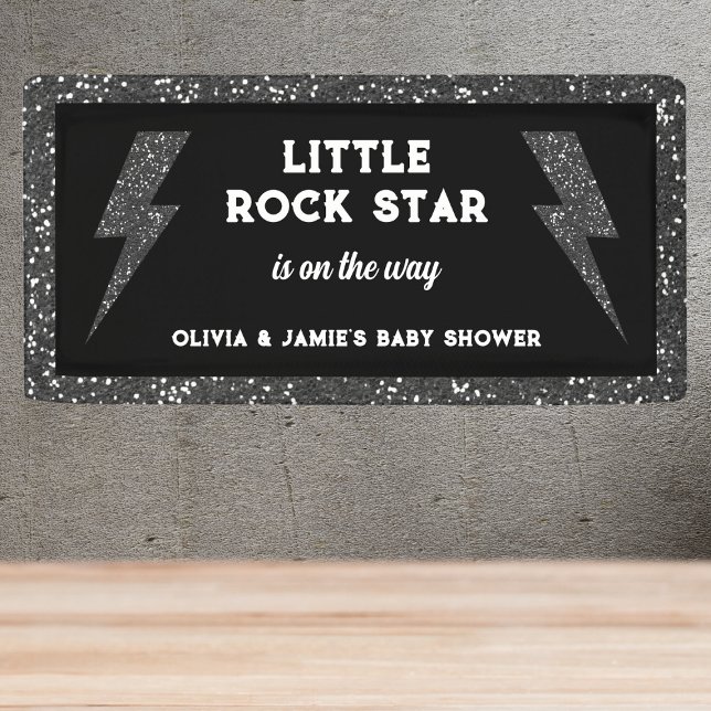 Little Rock Star Black Glitter Flash Baby Shower Banner (little rock star baby shower banner black glitter flash rock and roll)