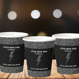 Little Rock Star Black Glitter Flash Baby Shower Paper Cups