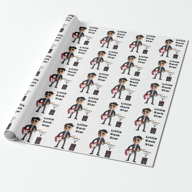 Little Rock Star Kids 🎸🤣 Guitar Champion Wrapping Paper (Unrolled)