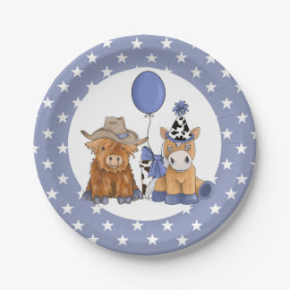 Little Rodeo Birthday Party Plate - Blue