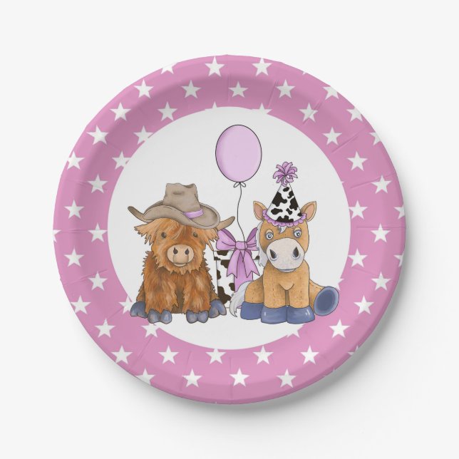 Little Rodeo Birthday Party Plates - Girl (Front)