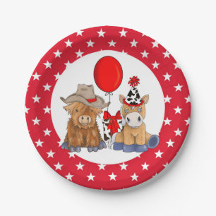 Little Rodeo Birthday Party Plates - Red Stars