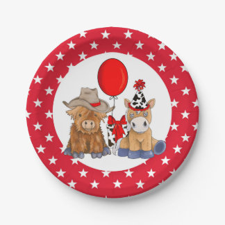 Little Rodeo Birthday Party Plates -  Red Stars