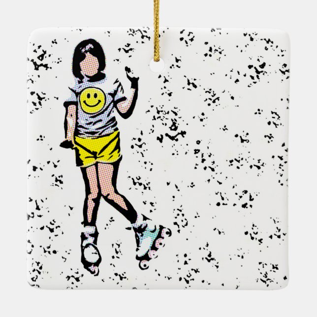 Little Rollerblader Girl  Ceramic Ornament (Back)
