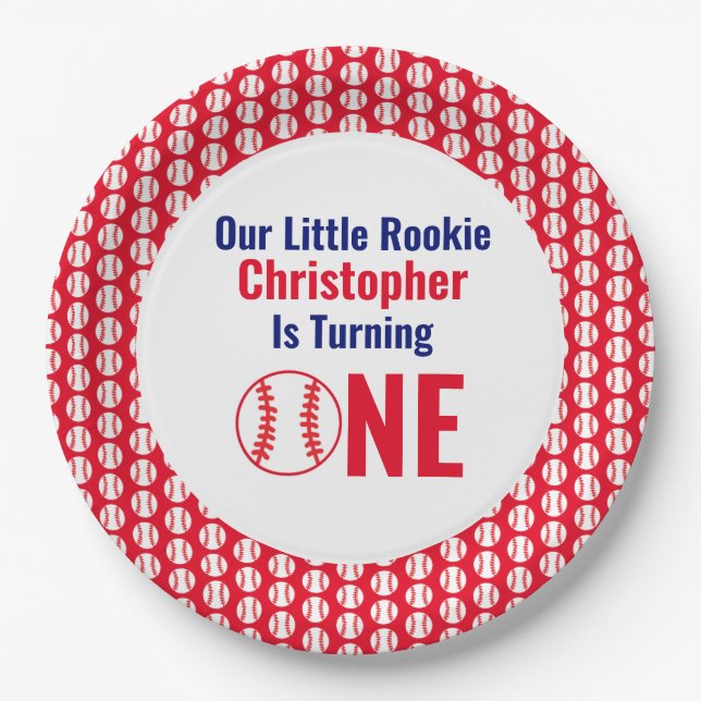 Little Rookie Baseball 1st Birthday Paper Plate (Front)