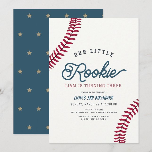 Little Rookie Baseball Boy Birthday Invitation (Front/Back)