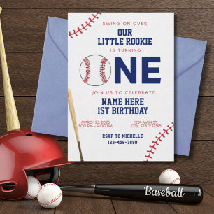 Little Rookie Baseball First Birthday Invitation