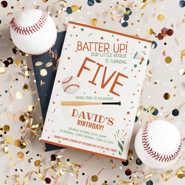 Little Rookie Batter Up Brown Baseball Birthday Invitation (Creator Uploaded)